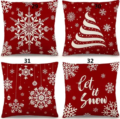 Produktbild von Weihnachts-Kissenbezug 45 x 45 cm, 4er-Set, Weihnachts-Deko-Kissenbezug, Deko-Kissenbezug, rustikales Sofa, Leinen-Kissenbezug, Sofa, Sofa-Sessel, Wohnzimmer-Kissenbezug