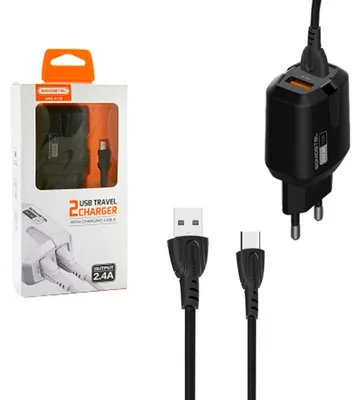 Produktbild von Somostel Ladegerät 2XUSB + Kabel USB - Typ-C 2,4A 12W 1m Schwarz