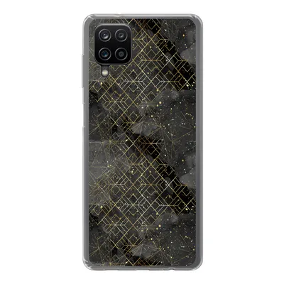 Produktbild von MuchoWow® Handyhülle Schutzhülle Hülle für Samsung Galaxy A12 Marmor - Schwarz - Gold - Geometrie Silikon Softcase Handy Hülle - Bild