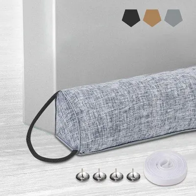 Produktbild von Unyqoos® Zugluftstopper Grau – Tür- und Fensterdichtung aus Leinen, gefüllt mit PP‑Füllwatte & Gewichtskugeln, mit Klettband, Schall- und Kälteschutz