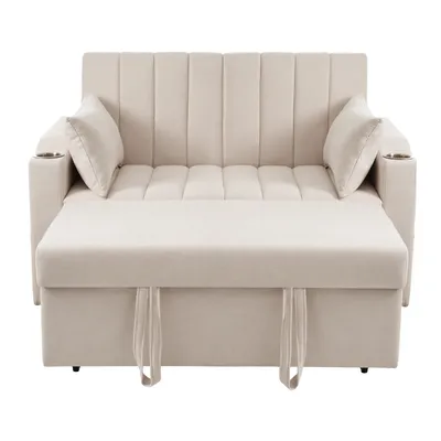 Produktbild von Modernes Multifunktionssofa, Schlafsofa, Schlafcouch mit Schlaffunktion, Doppelsofa mit verstellbarer Rückenlehne, mit Getränkehalter und Kissen