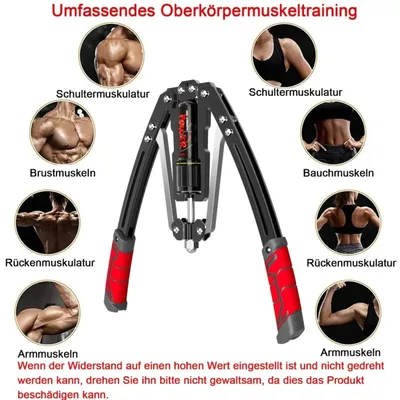 Image de Bras de musculation hydraulique réglable - Développeuse de poitrine - 10 à 200 kg - Double système de ressorts - Entraîneur pour les avant-bras et les poignets - Pour entraînement à domicile
