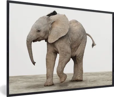 Produktbild von MuchoWow® Gerahmtes Poster Baby-Elefant - Tiere - Kinder - Mädchen - Jungen 90x60 cm - Poster mit Schwarzem Bilderrahmen Wandposter Rahmen Foto Bilder - Fotorahmen - Foto-Plakat