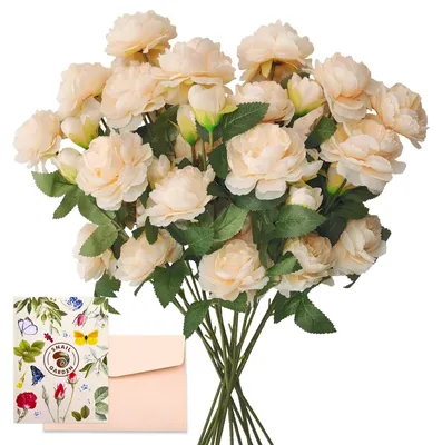 Kunstblumen 12er Set Seidenpfingstrosen 65 cm Champagner