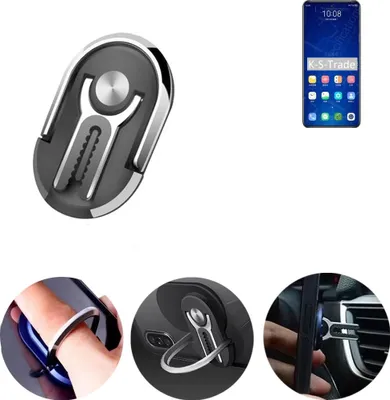 Produktbild von K-S-Trade 3in1 Smartphone-Ring Handy-Ring kompatibel mit ZTE Axon 31 5G Fingerhalterung  Handyring Tischständer Lüftungsgitter-Halterung Tisch