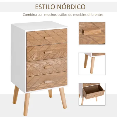 Image de Table de chevet / Petite commode - Table d'appoint 40x30x75 cm - Structure en bois - Style moderne - Pieds hauts - Pour chambre à coucher et salon - Blanche