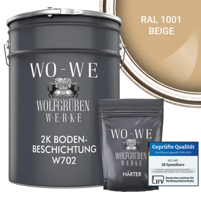 Produktbild von 2K Epoxidharz Garagenfarbe Bodenbeschichtung W702 Beige wie RAL 1001 - 10Kg