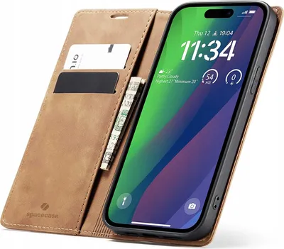 Zdjęcie produktu dla Etui z klapką SPACECASE Wallet do iPhone 15 Plus Brązowy