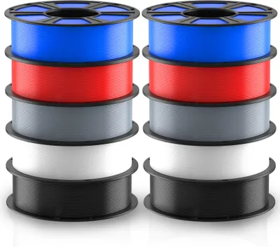 Produktbild von Geeetech PLA 3D Drucker Filament 1,75mm 10KG Set 10 Farben, Schwarz Weiß Grau Rot Blau, FDM Präzise Blasenfrei Mix Pack