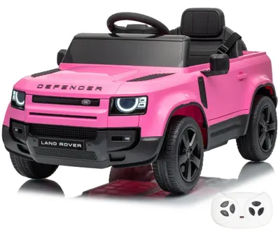 Image de Land Rover Defender 90, voiture électrique pour enfants, 12V, pour les enfants de 1 à 5 ans – Voiture électrique pour enfants avec télécommande, roues en EVA et ceinture de sécurité à 3 points – Voiture électrique avec portes fonctionnelles et lecteur MP3 – Rose