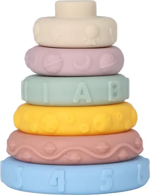 Produktbild von 6 Stück sensorische Stapelringe für Babys, pädagogisch, quietschend, verschiedene Formen, weiches Kreisspielzeug für Kinder