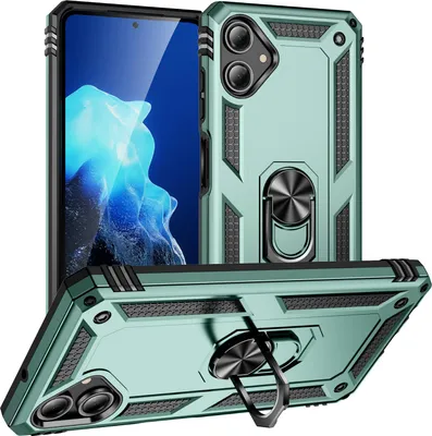 Produktbild von Schutzhülle für Samsung Galaxy A07 Dual Layer Robust Militäre Fallschutz Hülle mit Ringhalterung Ständer Grün