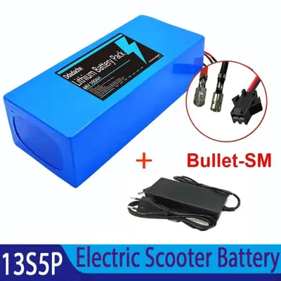 Image de Batterie 48V 13S5P - Pack de batteries lithium-ion 18650 - 10000mAh - BMS intégré - Pour moteur électrique de 500 à 1000W - Connecteurs Bullet SM + chargeur