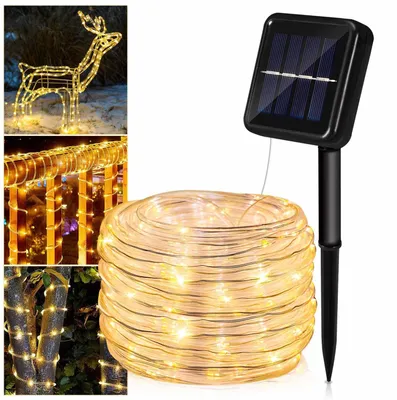 Productafbeelding van Vigevee Solar LED-lichtketting, geschikt voor buiten, tuin, balkon, terras, met zonnepaneel en grondpen, 20 meter, warm wit licht