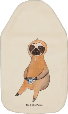 Produktbild von Mr. & Mrs. Panda Wärmflasche Faultier Kaffee - Weiß - Geschenk, Wärmekissen, Coffeeaddict, Wärmflaschen, Coffeelover, Kaffeetasse, Coffee, Bettflasche, Wärmeflasche