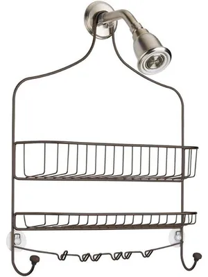 Produktbild von mDesign Duschkorb Metall bronze zum Hängen ohne Bohren 2 Ablagen 6 Haken