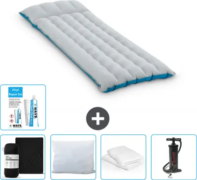 Produktbild von Intex Campingmatte – 1 Person – 67 x 184 x 17 cm – Blau – im Lieferumfang enthalten Spannbettuch - Küssen - Pumpe - Reperaturset en Kissenschutz