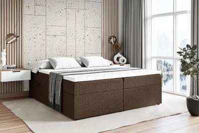 Produktbild von ALTDECOR Boxspringbett mit Multipocket-Matratze H4 (20 cm hoch) mit + PUR + Kokosmatte, Topper (4 cm hoch), Polsterbett mit Bettkasten MARCE-BW 140x200 - Braun Inari 24