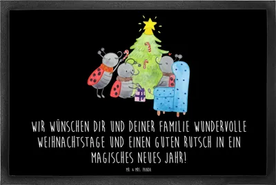 Produktbild von Mr. & Mrs. Panda fußmatte Weihnachten Smörle 40 x 60 cm - Schwarz - Geschenk, Tannennadeln, Fussmatte, Gummimatte, Pfefferminzstange, Schmutzfangteppich, Weihnachtsbaum