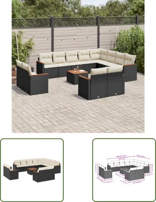 Produktbild von The Living Store 13-tlg. Garten-Sofagarnitur mit Kissen Schwarz Poly Rattan