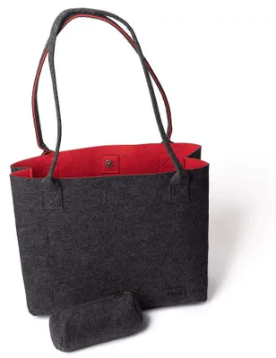Immagine prodotto di Borsa della spesa in feltro grigio-rosso, grande, da donna