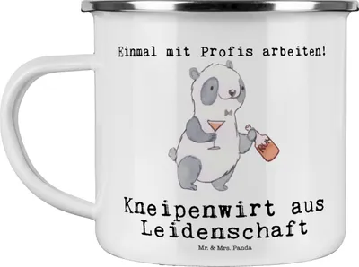 Produktbild von Mr. & Mrs. Panda Teebecher Kneipenwirt Leidenschaft - Weiß - Geschenk, Lustig, Campingtasse, Barkeeper, Pott, becher emaille, Bar, Teetasse, Kneipe, Tasse, Gaststätte