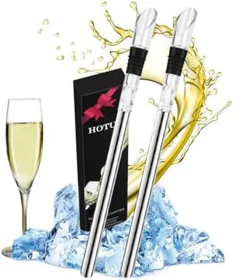 Produktbild von Weinkühlstäbe,2 Stück Wine Chiller Stick,Edelstahl Kühlstab mit Ausgießer,Weinkühler Set,Weinstab Kühler,Weinflaschenkühler für Rot und Weißwein,Wein Zubehör Geschenk für Frauen Männer