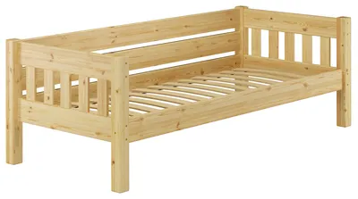Produktbild von Kieferbett natur Einzelbett 90x200 Massivholz-Bettgestell Sofabett mit wählbarem Zubehör V-60.53-09Federleisten
