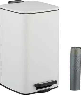 Obrázok produktu pre Kozmetický odpadkový kôš Relaxdays, 8 l, automatické spúšťanie, vyberateľný vnútorný kôš, kov, odpadkový kôš do kúpeľne, vrátane vrecka na odpadky, biely