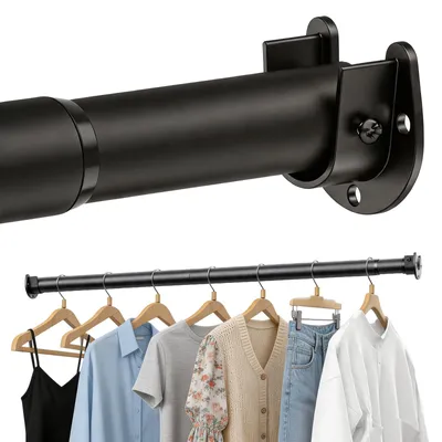 Ausziehbare Kleiderstange 43-130 cm, Metall, Wandmontage, Schwarz