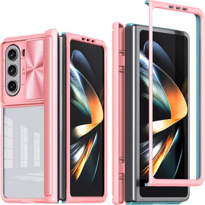 Immagine prodotto di Custodia per Samsung Galaxy Z Fold 5 Custodia ibrida trasparente in TPU con fotocamera scorrevole Rosa