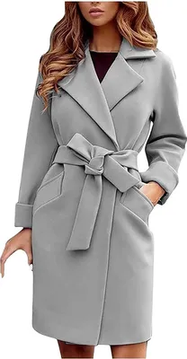 Image de ASKSA Femme Manteau d'hiver mi-long Elégant Trench Coat chaud Vestes avec ceinture Dufflecoat, Gris, M