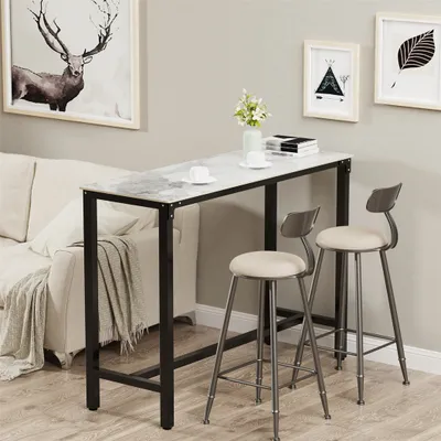 Produktbild von WISFOR Bartisch Küchentisch, Esstisch Marmor, Stehtisch für Esszimmer, Küche, Partyraum, mit Metallgestell, 120x40x105cm, Kaltes Jadeit Weiß