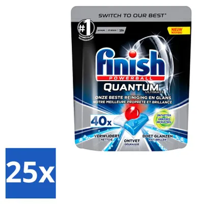 Produktbild von 25 x Finish Powerball Quantum Ultimate Geschirrspültabs - Entfetter - 40 Tabs - Vorteilspackung - 25 Stücke