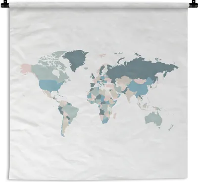 Produktbild von MuchoWow® Wandteppich Wandbehang Weltkarte - Blau - Weiß 150x150 cm Tapisserie Dekoration Wandtuch - Wohnaccessoires - Modernes