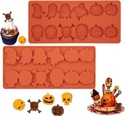 Immagine prodotto di Stampo in silicone per cioccolato Halloween a forma di teschio di zucca a 12 cavità