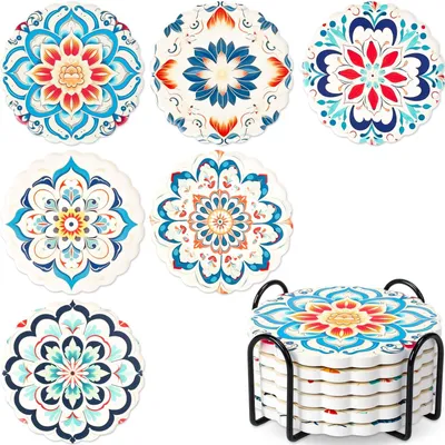 Zdjęcie produktu dla Omgoods - Zestaw 6 podstawek ceramicznych - Kolorowy design do ochrony stołu