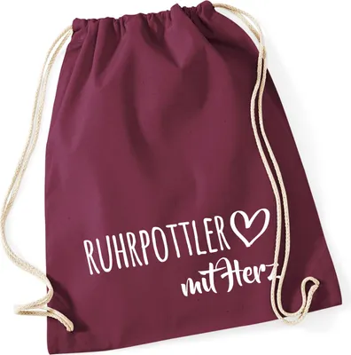 Produktbild von Huuraa Turnbeutel Ruhrpottler mit Herz 12 Liter Burgundy Baumwolle Rucksack Geschenkidee