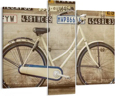 Produktbild von Bild auf Leinwand - Leinwandbild - Fahrrad Mauer Straße - 95x80cm - Wand Bild - Wanddeko - Leinwanddruck - Bilder - Kunstdruck - Wanddekoration - Leinwand bilder - Wandkunst - CB95x80-3764