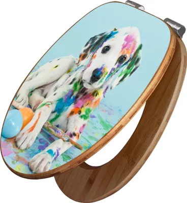 Produktbild von banjado Design WC Sitz Bambus Absenkautomatik - Bunter Dalmatiner - Toilettendeckel mit Absenkautomatik Holz/hochwertiger Bambus Klodeckel/WC-Sitz für alle gängigen Toiletten [TDB2 12792]