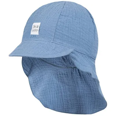 Produktbild von Schirmmütze Babymütze Junge mit Nackenschutz Sommer Baby Musselin, Blau, Gr. 46/48