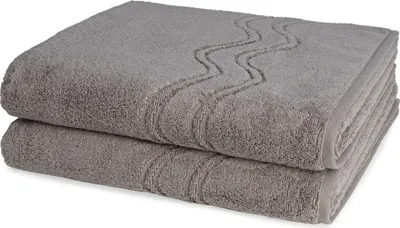 Produktbild von Ross Cashmere feeling 2 X Duschtuch im Set Walkfrottee aus Baumwolle 520 g/m², Weich saugstark mit Aufhänger Kordel, Wellenmuster und gewebte Bordüre elegant