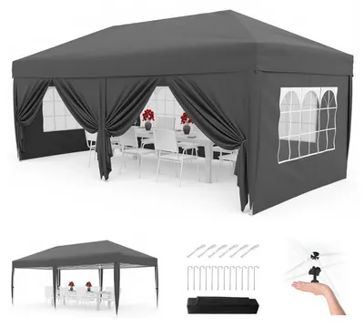 Produktbild von Faltpavillon 3x6 m wasserdicht mit 6 Seitenwänden, UV-Schutz 50+, grau