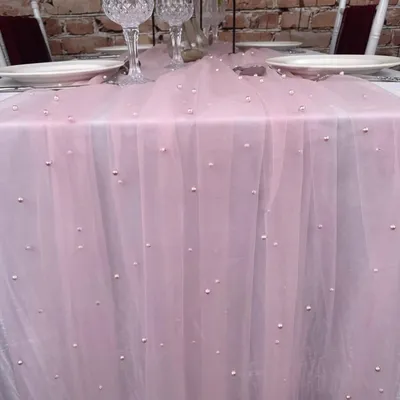 Produktbild von 9,8 Fuß Gaze-Tischläufer, Chiffon-Käsetuch-Tischläufer mit Kunstperlen, Esstisch-Dekorationstuch für Zuhause, Geburtstag, Feiertagsparty