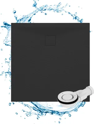 Produktbild von Granitan | Duschwanne Teja - 90 x 90 cm - Schwarz - Robustes SMC-Material - Antirutsch-Oberfläche