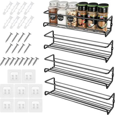 Zdjęcie produktu dla Półka na przyprawy 29 x 6,8 x 6,5 cm, 4 sztuki, metal, czarna, do kuchni