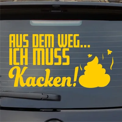 Produktbild von Heckscheibenaufkleber Aus dem Weg... Ich muss Kacken 54x28 cm Gelb Auto Aufkleber Sticker