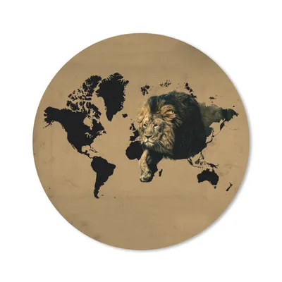 Produktbild von MuchoWow® Mauspad Mousepad Weltkarte - Löwe - Braun 50x50 cm - Mousepads - Maus Mat - Pad - Mausunterlage - Vinyl