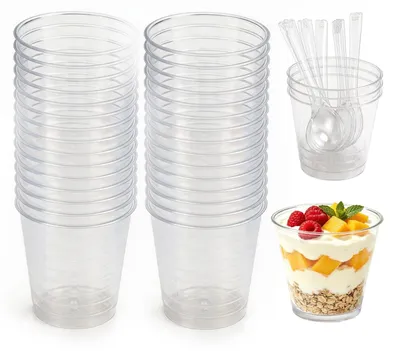 50 Dessertgläser 200 ml transparent inkl. Löffel
