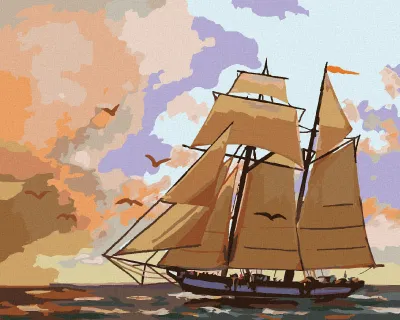 Produktbild von Zuty - Malen nach Zahlen - SEGELSCHIFF, VÖGEL UND HIMMELSRÖTE (D. RUSTY RUST), 40x50 cm, ohne Keilrahmen